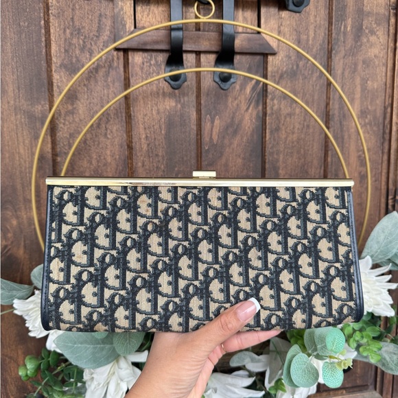 Vintage Dior Navy Blue Monogram Clutch - Picture 2 of 16